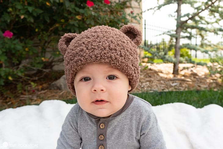Bear-ly Scary Beanie on a baby model.