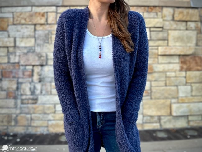 boucle yarn crochet cardigan