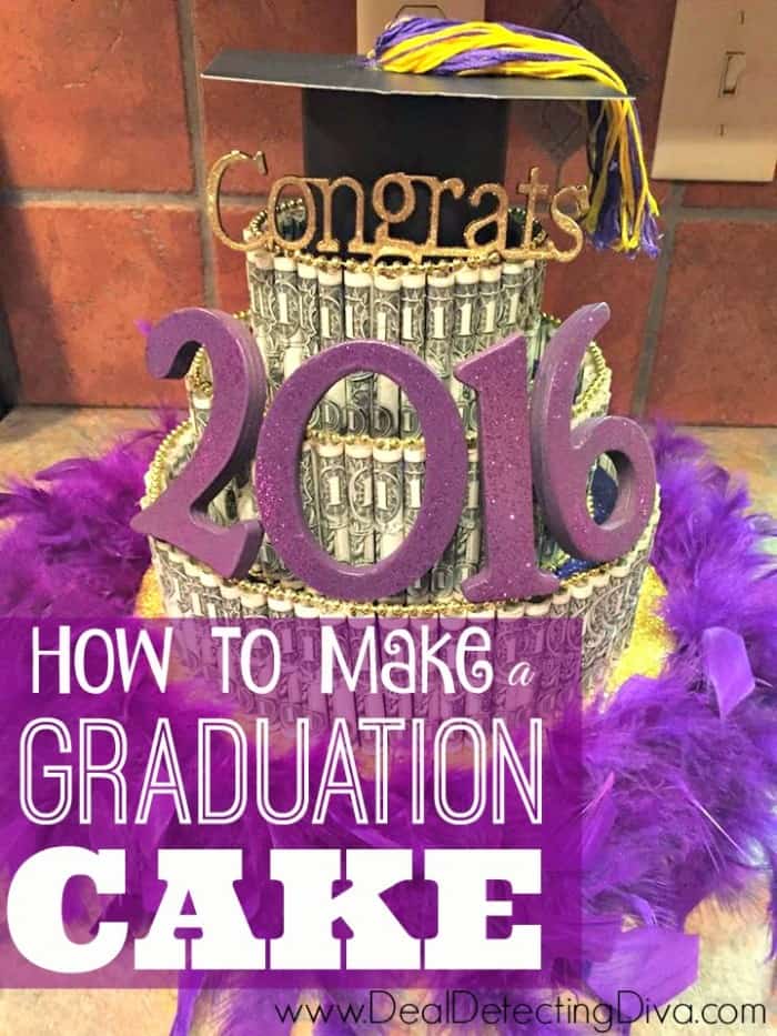 2016 "Money Cake" with a purple boa decoration.