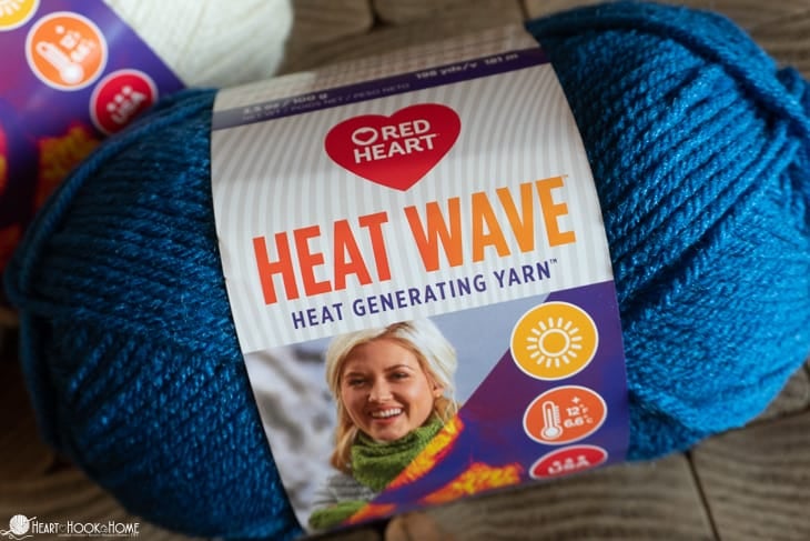 Blue colorway skein of Red Heart Heat Wave yarn. 