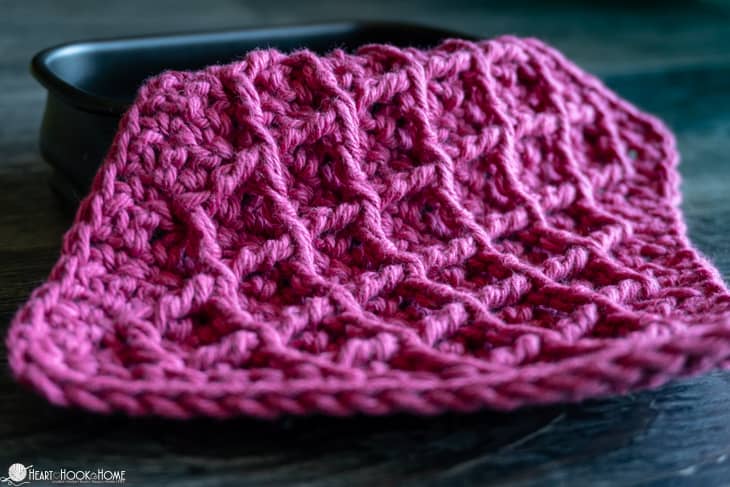 Pink colorway of the Diamond Cloth crochet pattern.