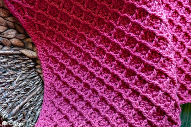 Pink colorway of the Diamond Cloth crochet pattern.
