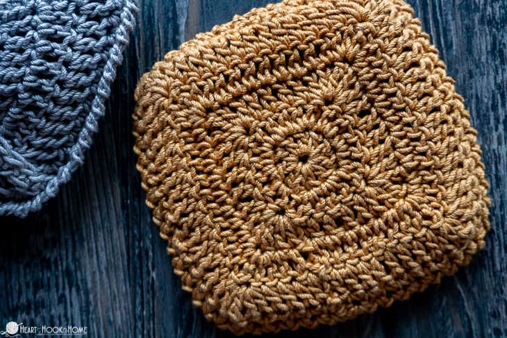 Gold and silver examples of the Personal Pouch crochet pattern. 
