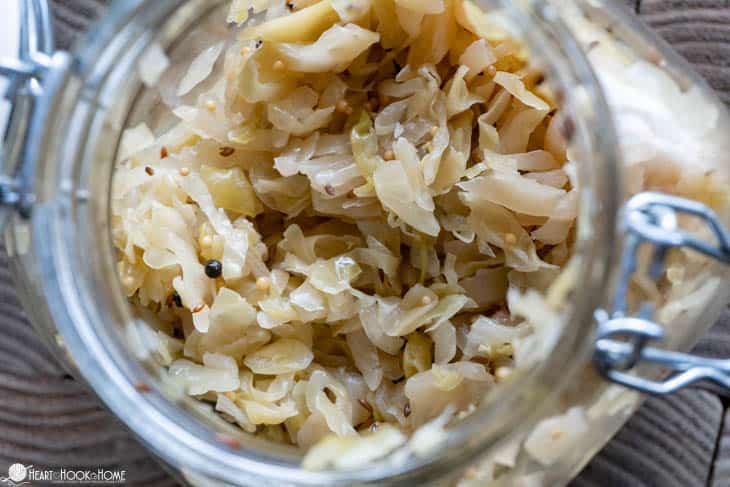 Sample of homemade sauerkraut recipe in a jar.