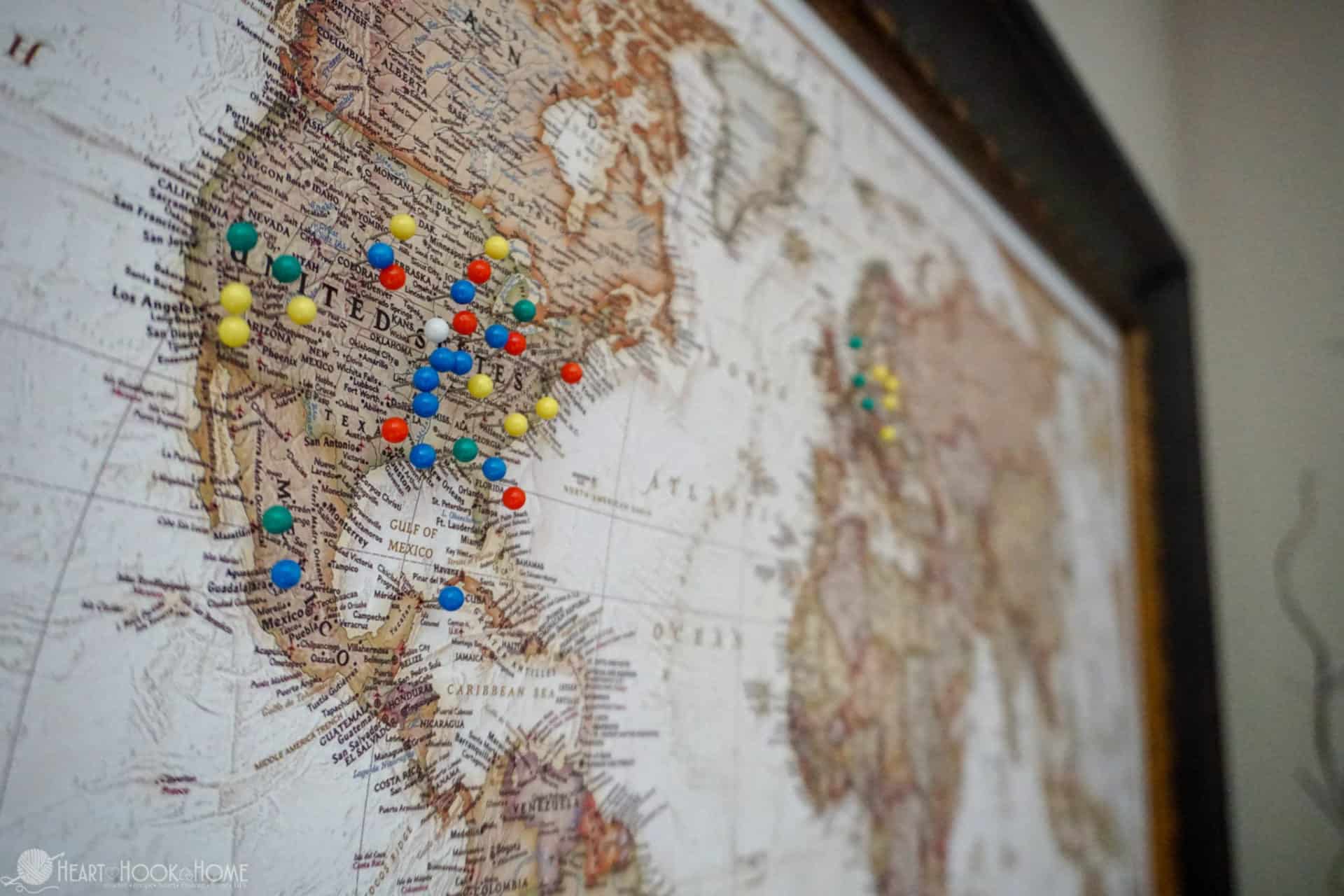 Inexpensive world travel map with pins