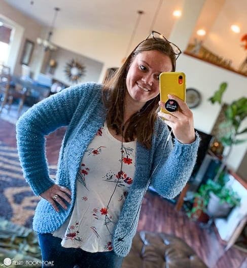 velvet cardi using hygge yarn