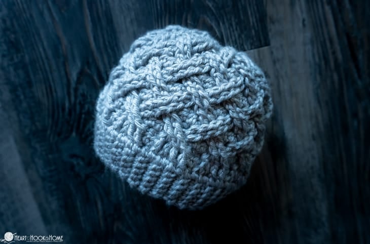 Gray example of the Lattice Love Beanie crochet pattern.