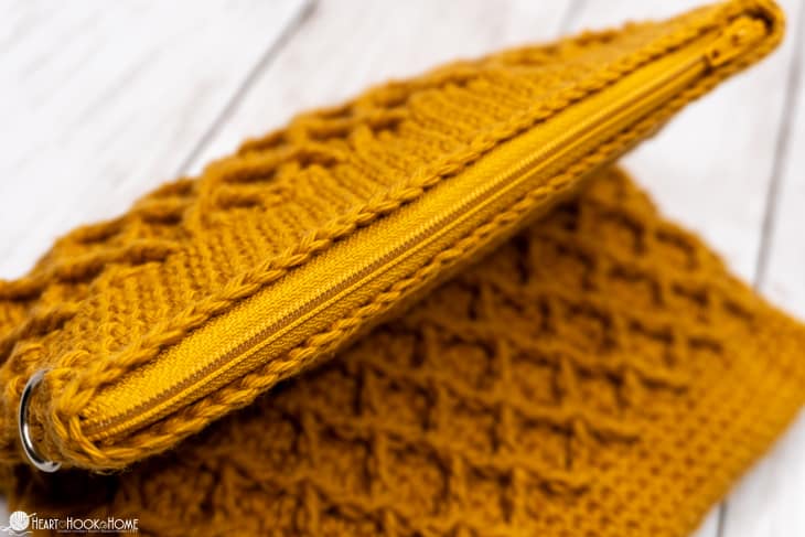 Gold colorway example of the Girl\'s Best Friend Crossbody Purse crochet pattern.