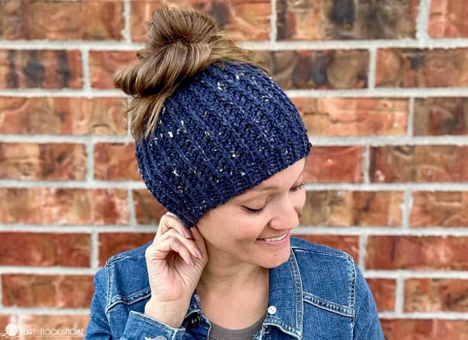 one skein Messy Bun Beanie Pattern