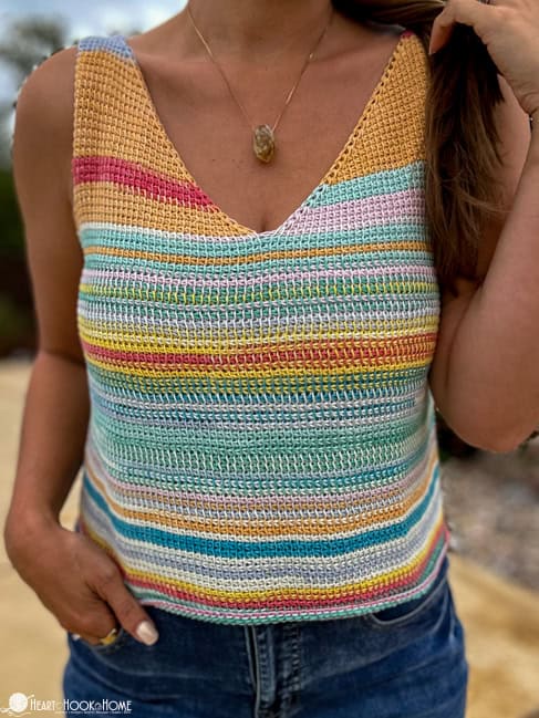 colorful v neck tunisian crochet tank top