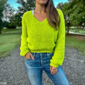 bright green crochet sweater v-neck