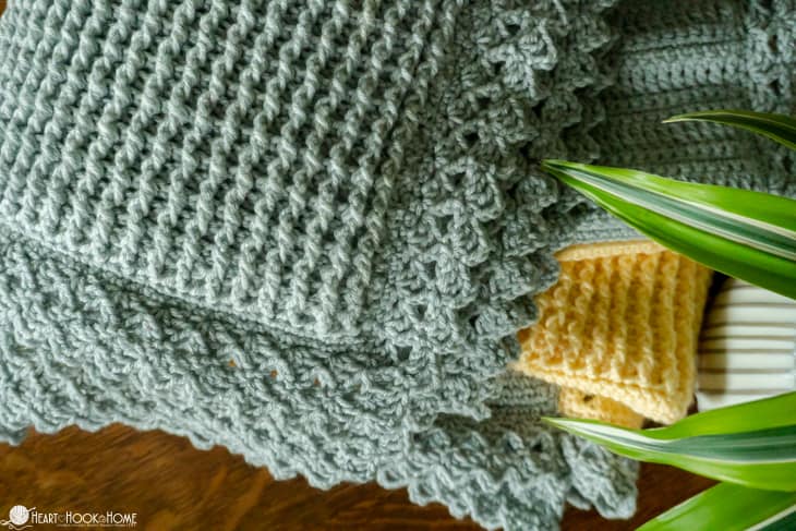 Silver and gold example of the Crochet Stitch Sampler Afghan Pattern.