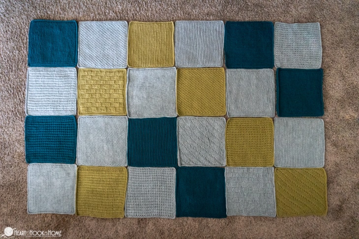 Finished squares laid out on the floor