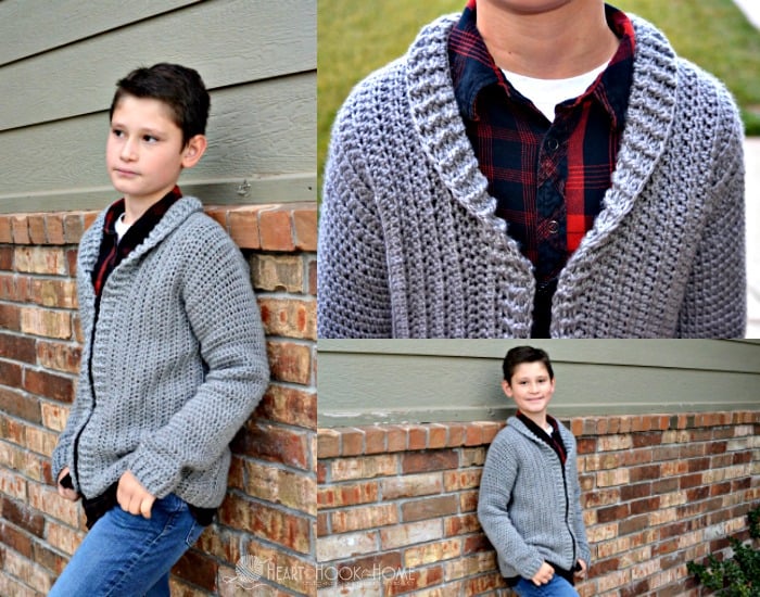 Youth size Large cardigan crochet pattern for boys