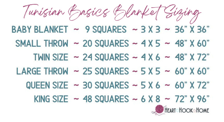 tunisian basics blanket sizing chart