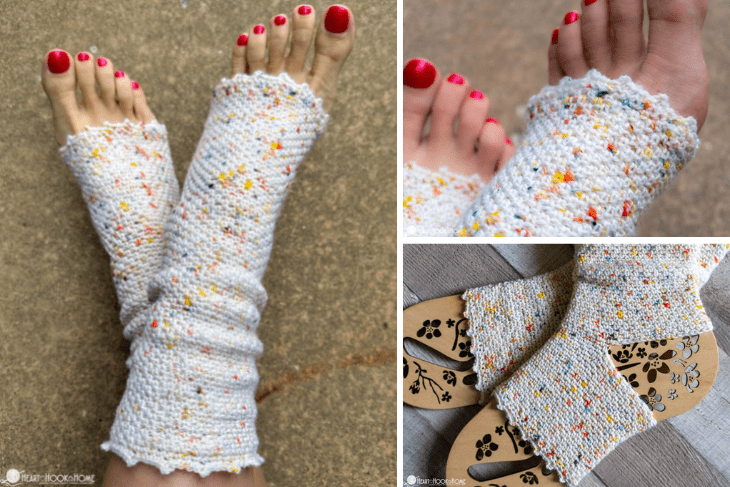 Three samples of white, speckled yarn Yoga Socks