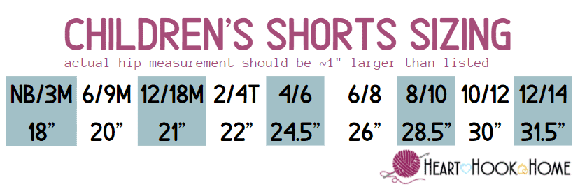 child size shorts crochet pattern sizing