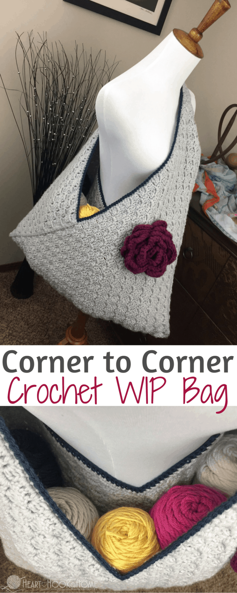 Crochet WIP Bag (Work In Progress) Using Corner to Corner