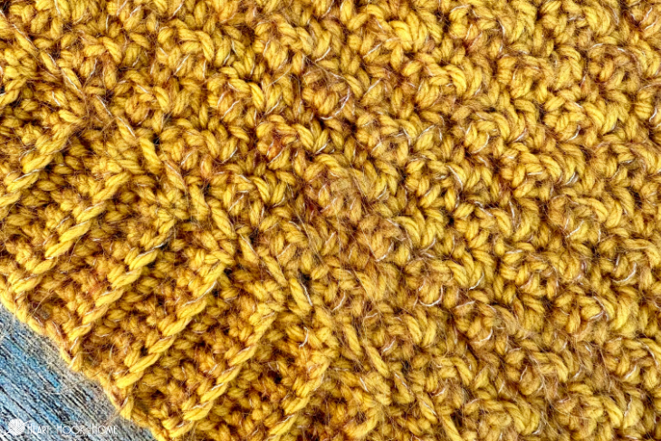 Gold sample of the Layering Hooded Vest crochet pattern.