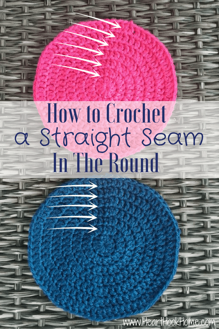 Pink and Blue example of how to crochet a straight seam when crocheting in the round.