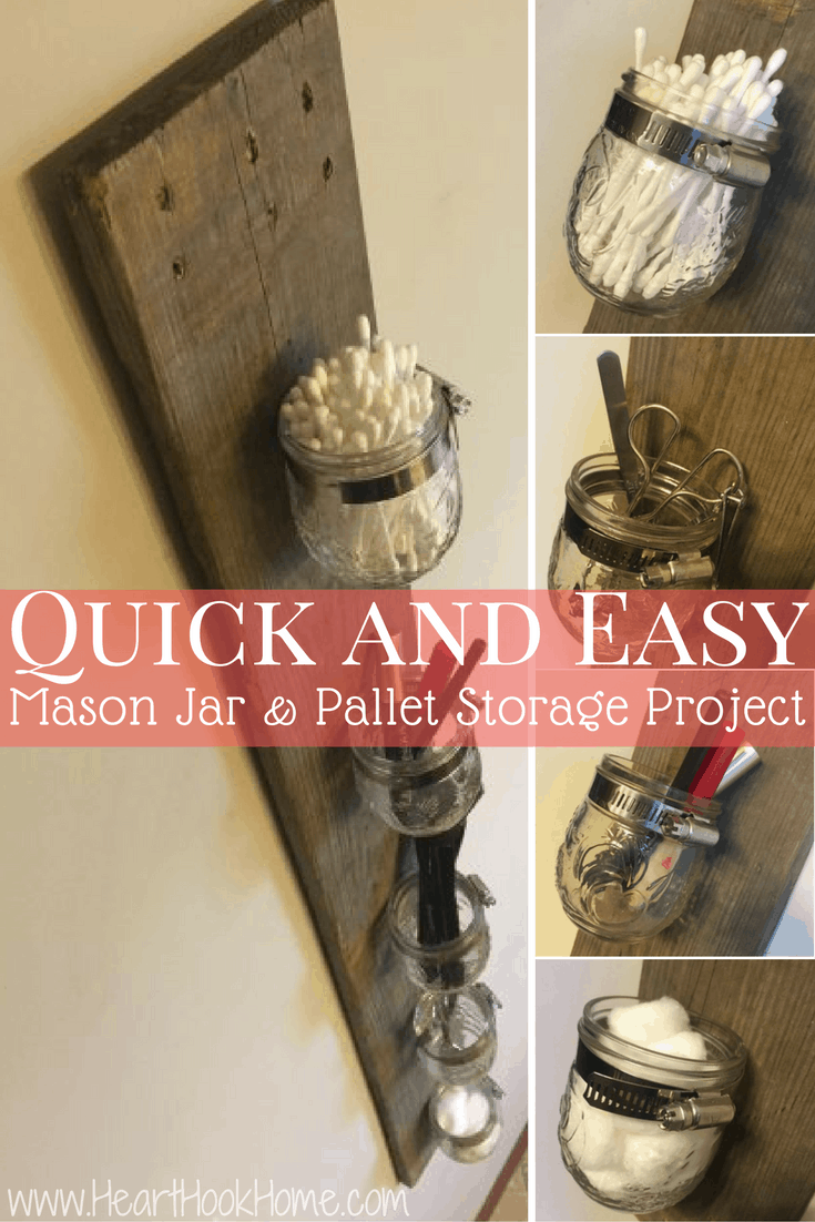 Mason Jar and Pallet Board: DIY Storage Rack